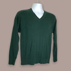 IZOD Cotton Cable-Knit Green Sweater Size M